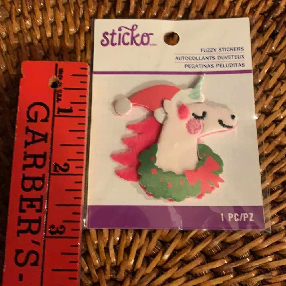 ⭐️ $1 if bundled STICKO Holiday Unicorn Fuzzy Sticker Unicorn with Santa hat NWT